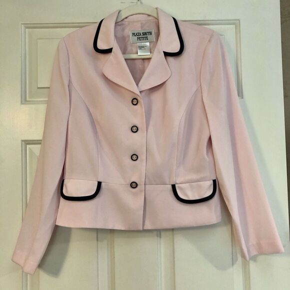 Plaza South Petite Women’s Barbie Pink Blazer Black Outline 10P - Picture 1 of 9